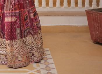 Russian Silk Semi-Stitched Kurta with Printed Foil Embroidery – Wine 2