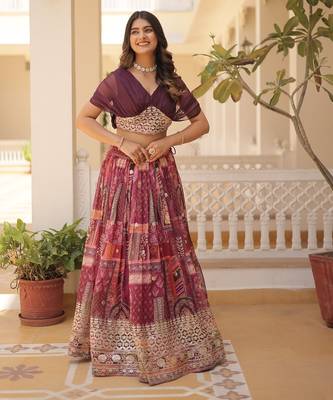 Russian Silk Semi-Stitched Kurta with Printed Foil Embroidery – Wine 5