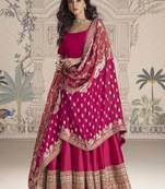 Rani pink viscos jacquard silk embroidered gown with viscos dupatta
