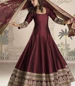 Maroon viscos jacquard silk embroidered gown with viscos dupatta