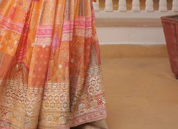 Russian Silk Semi-Stitched Kurta with Printed Foil Embroidery – Yellow 2