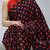 black color polka dots print heavy japan satin saree with unstitched blouse