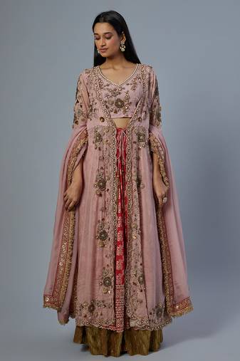 pink embroidered silk lehenga set