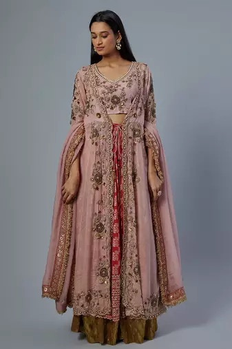 pink embroidered silk lehenga set