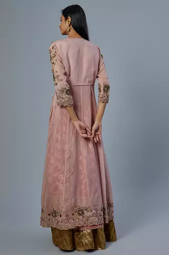 pink embroidered silk lehenga set