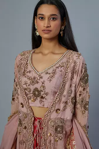 pink embroidered silk lehenga set