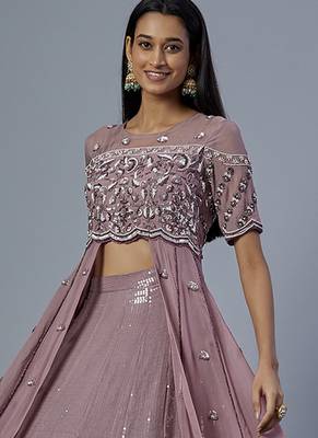 lavender embroidered organza lehenga set 1