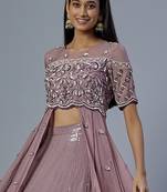 lavender embroidered organza lehenga set