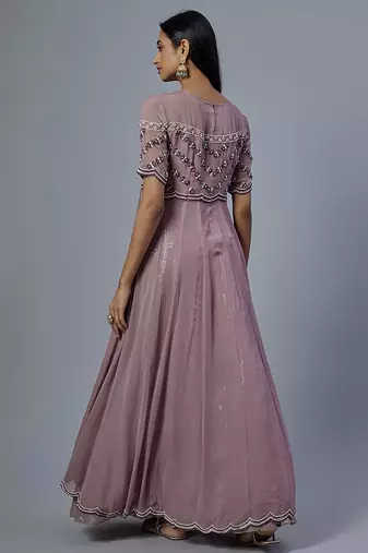 lavender embroidered organza lehenga set