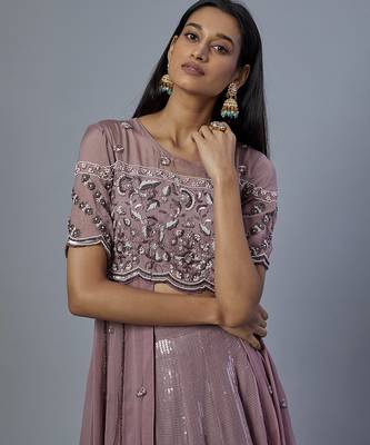 lavender embroidered organza lehenga set 4