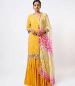 yellow embroidered organza lehenga set