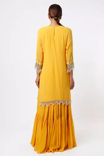 yellow embroidered organza lehenga set