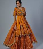orange embroidered organza lehenga set