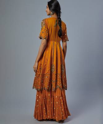 orange embroidered organza lehenga set 2