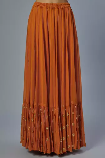 orange embroidered organza lehenga set