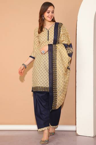 beige cotton printed ready to wear salwar suit