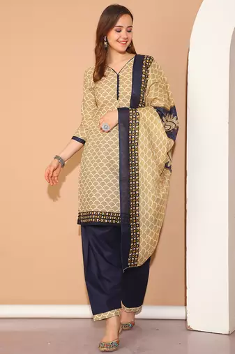 beige cotton printed ready to wear salwar suit