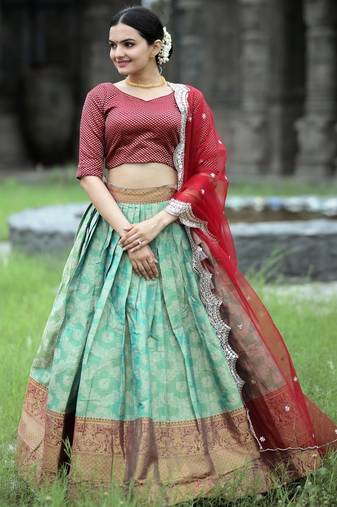 Vichitra Silk Semi-Stitched Kurta Set with Plain Design & Embroidered Lace Border