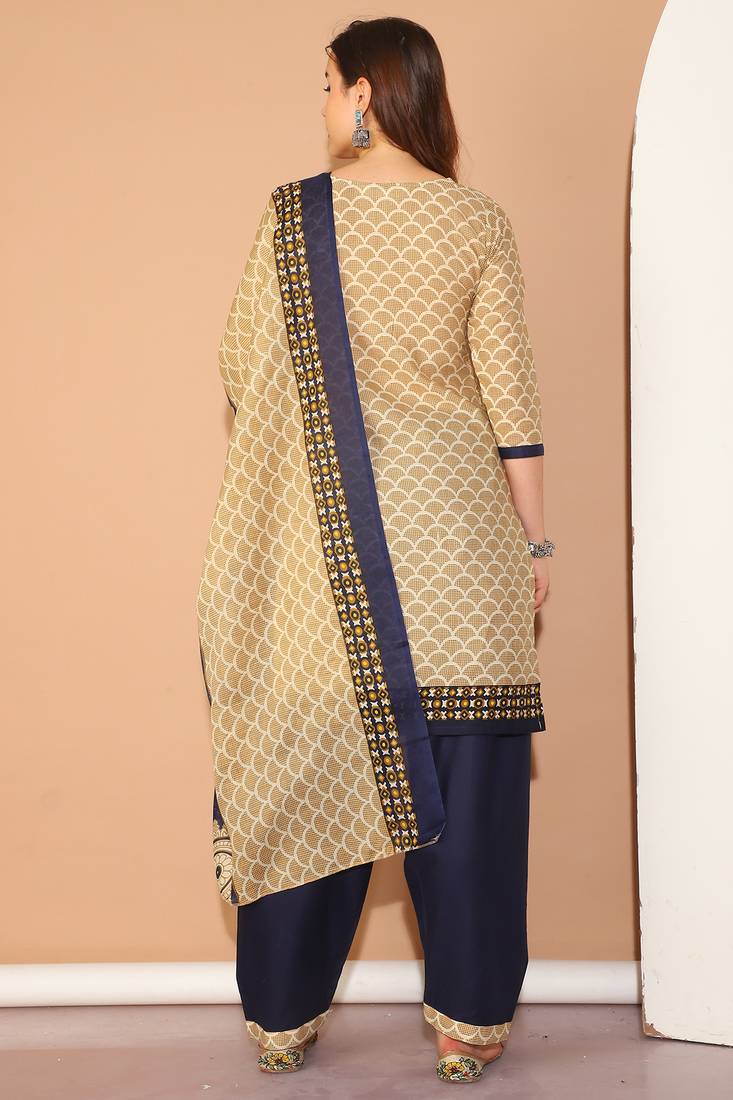 beige cotton printed ready to wear salwar suit