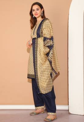 beige cotton printed ready to wear salwar suit 3