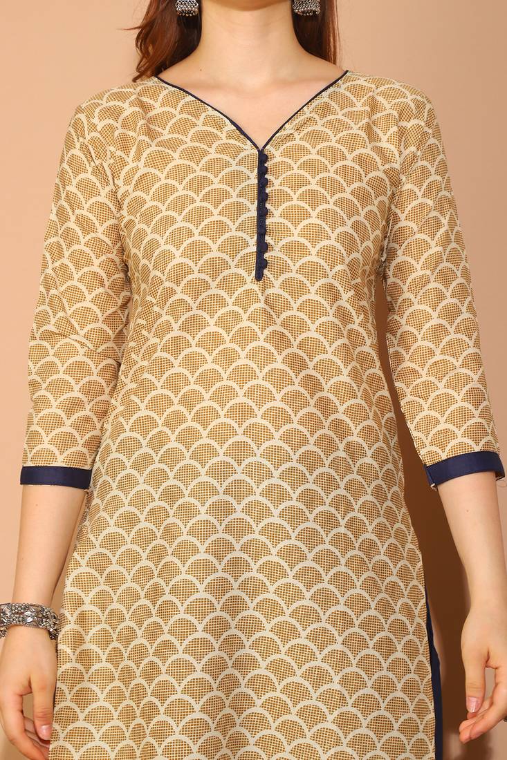 beige cotton printed ready to wear salwar suit