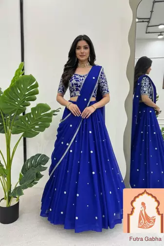 Royal Blue Fully Stitched Lehenga & Blouse Set