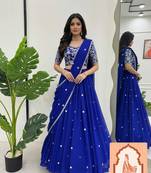 Royal Blue Fully Stitched Lehenga & Blouse Set