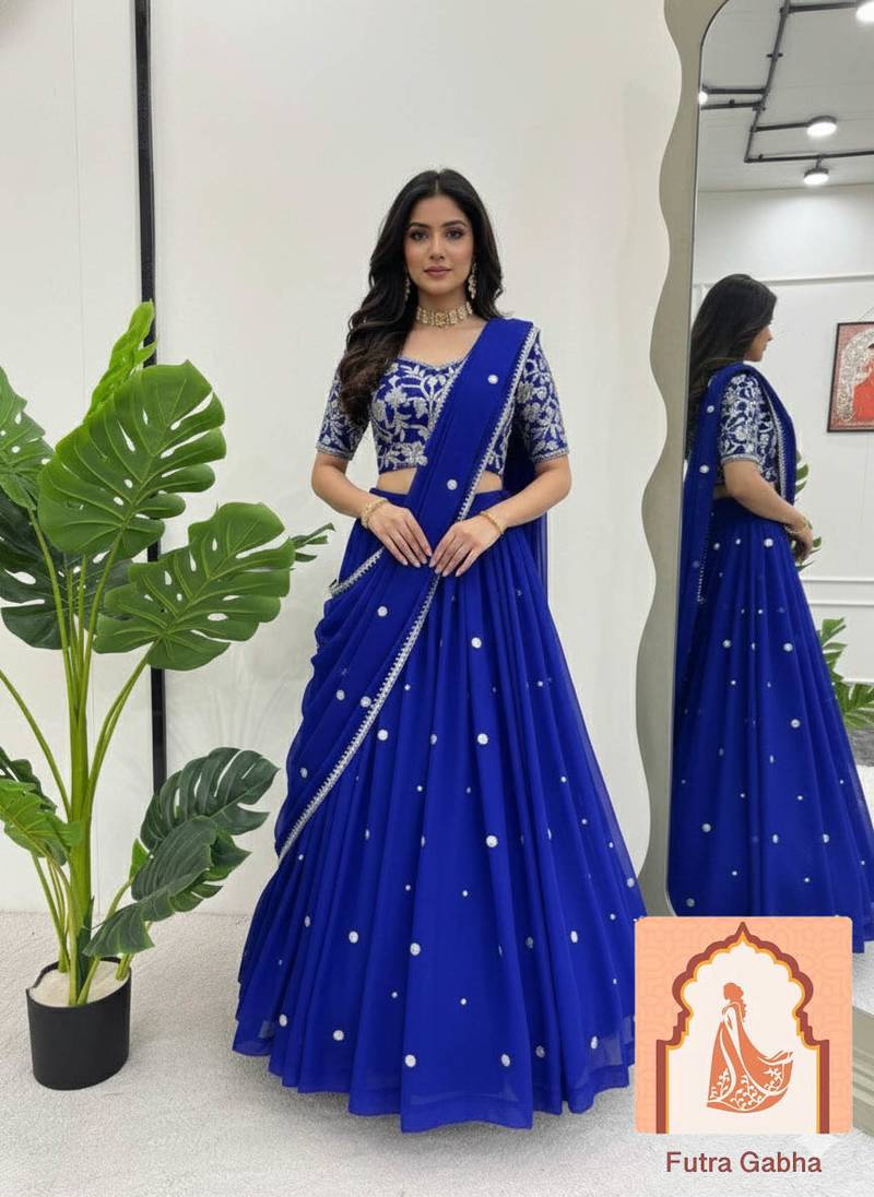 Royal Blue Fully Stitched Lehenga & Blouse Set