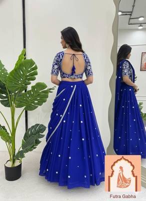 Royal Blue Fully Stitched Lehenga & Blouse Set 2