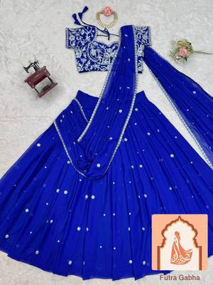 Royal Blue Fully Stitched Lehenga & Blouse Set 3