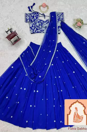 Royal Blue Fully Stitched Lehenga & Blouse Set