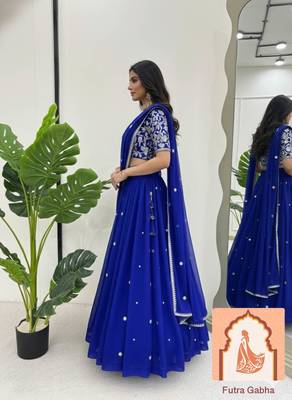 Royal Blue Fully Stitched Lehenga & Blouse Set 4