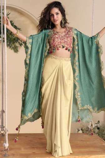 Red and cream digital print indowestern wedding collection free size upto 42