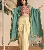 Red and cream digital print indowestern wedding collection free size upto 42