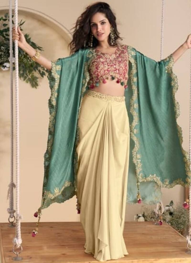 Red and cream digital print indowestern wedding collection free size upto 42