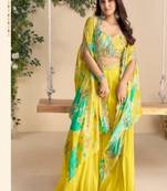 Lemon green digital print indowestern wedding collection free size upto 42