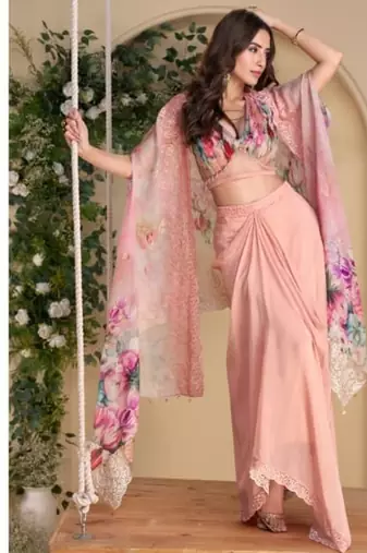 Baby pink digital print indowestern wedding collection free size upto 42