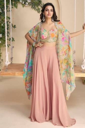 Light pink digital print indowestern wedding collection free size upto 42