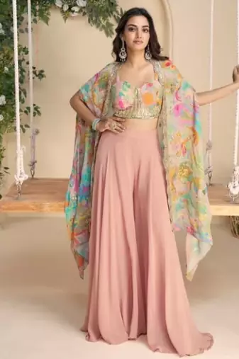 Light pink digital print indowestern wedding collection free size upto 42
