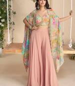 Light pink digital print indowestern wedding collection free size upto 42