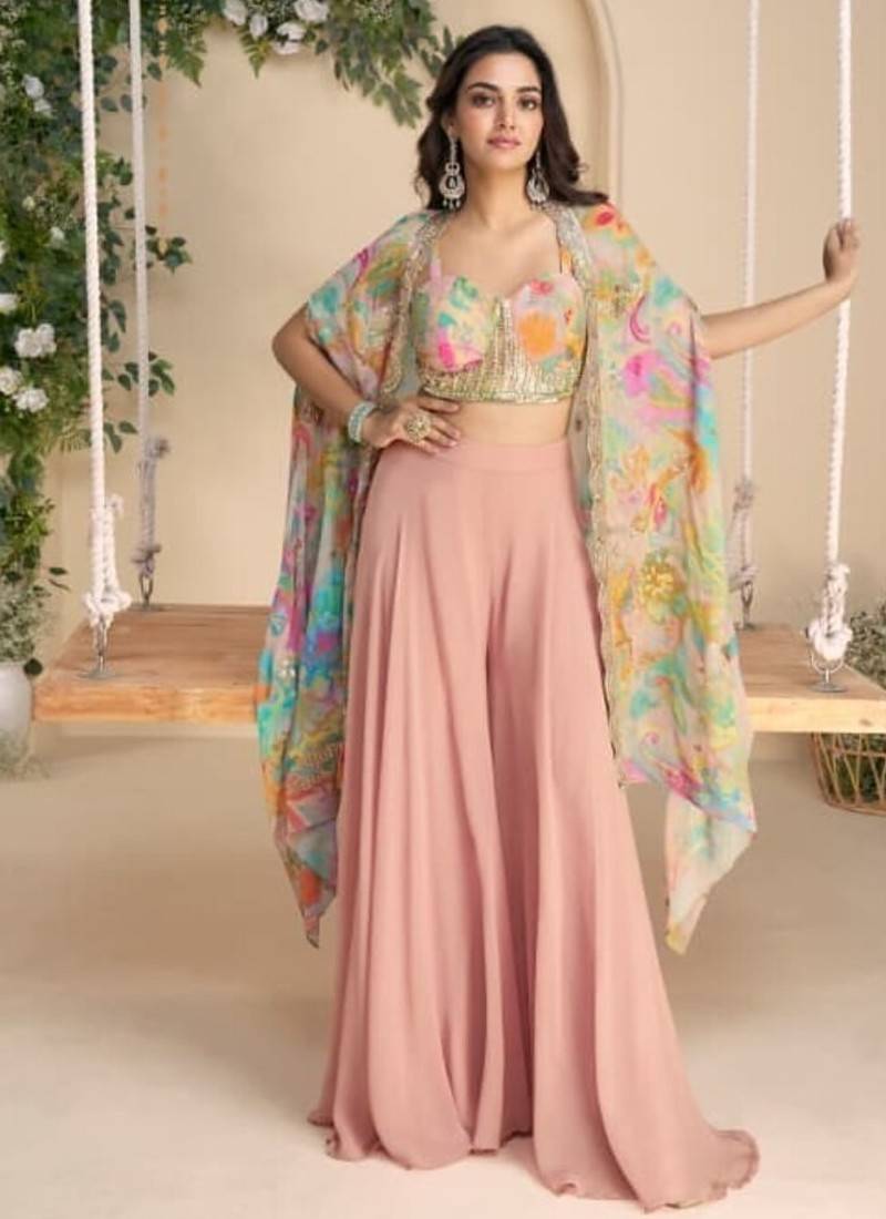 Light pink digital print indowestern wedding collection free size upto 42