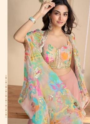 Light pink digital print indowestern Salwar-Full Stitched Free size 2
