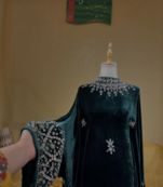 Emerald Green Velvet Stitched Kaftan with Heavy Stone Work – Elegant Party & Festive Wear