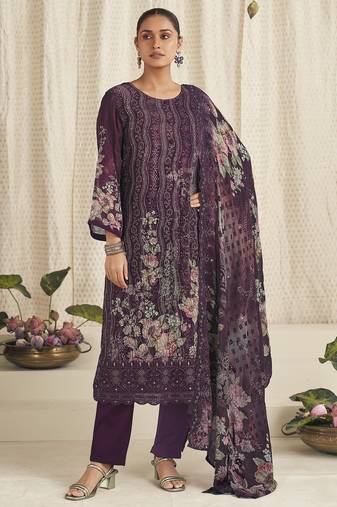 wine georgette digital printed dress material