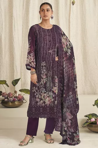 wine georgette digital printed dress material