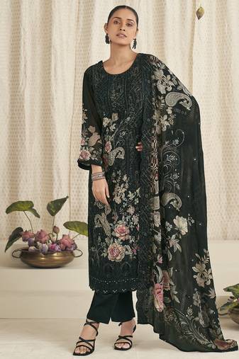 black georgette digital printed dress material