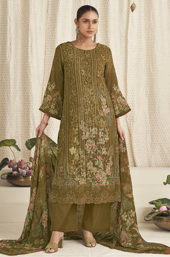 mustard georgette digital printed dress material