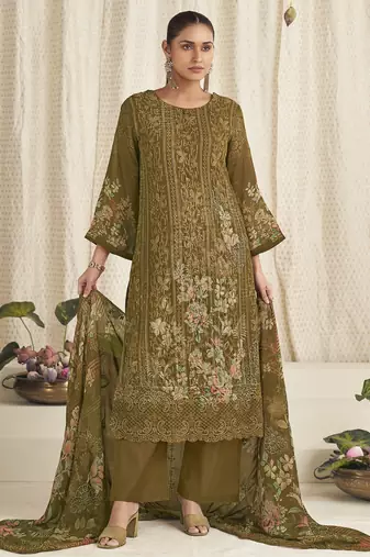 mustard georgette digital printed dress material