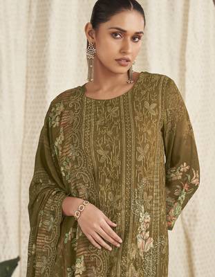 mustard georgette digital printed dress material 3