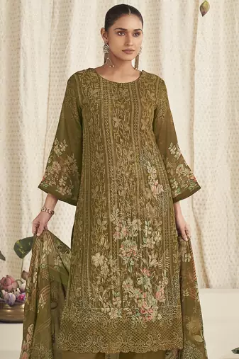 mustard georgette digital printed dress material